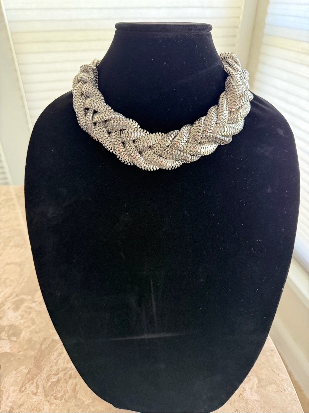 Braided Silver Statement Collar Necklace